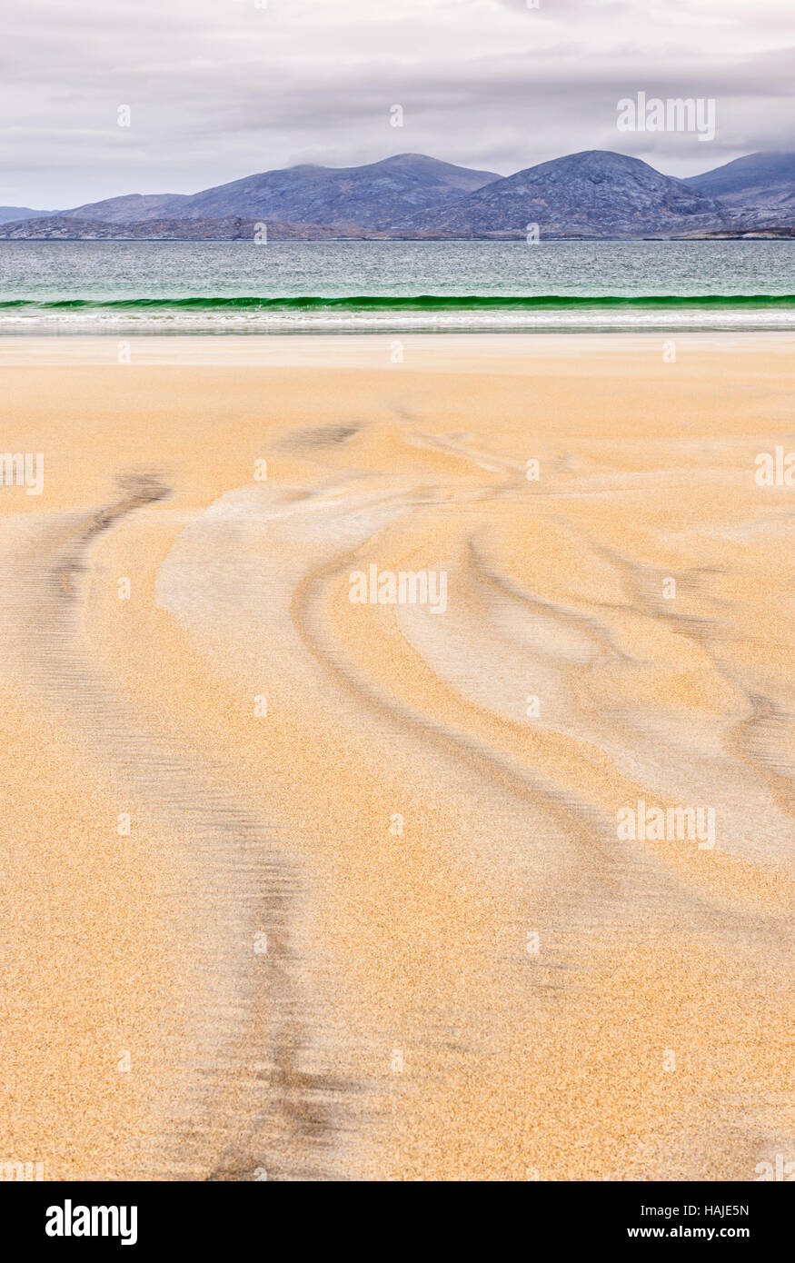 Patrones en la arena (Losgaintir Luskentire) playa, Harris, Hébridas, Escocia Foto de stock