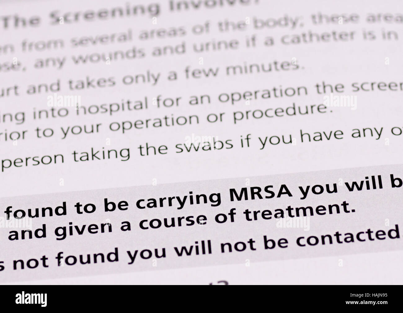 MRSA carta de advertencia Foto de stock