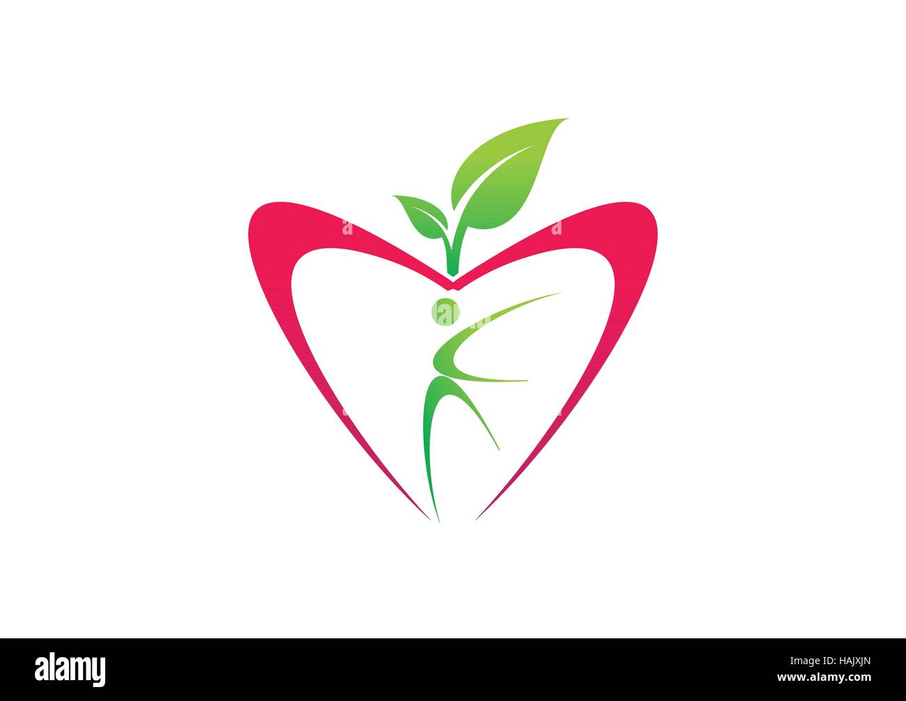 Apple, el logotipo de alimentos nutrición dieta fruta planta símbolo, gente, icono de wellness y fitness salud naturaleza ilustración vectorial diseño Ilustración del Vector