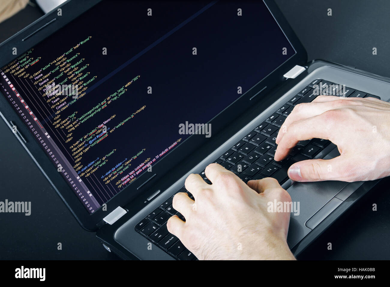 Ocupación: programador escribir código de programación en portátil Foto de stock
