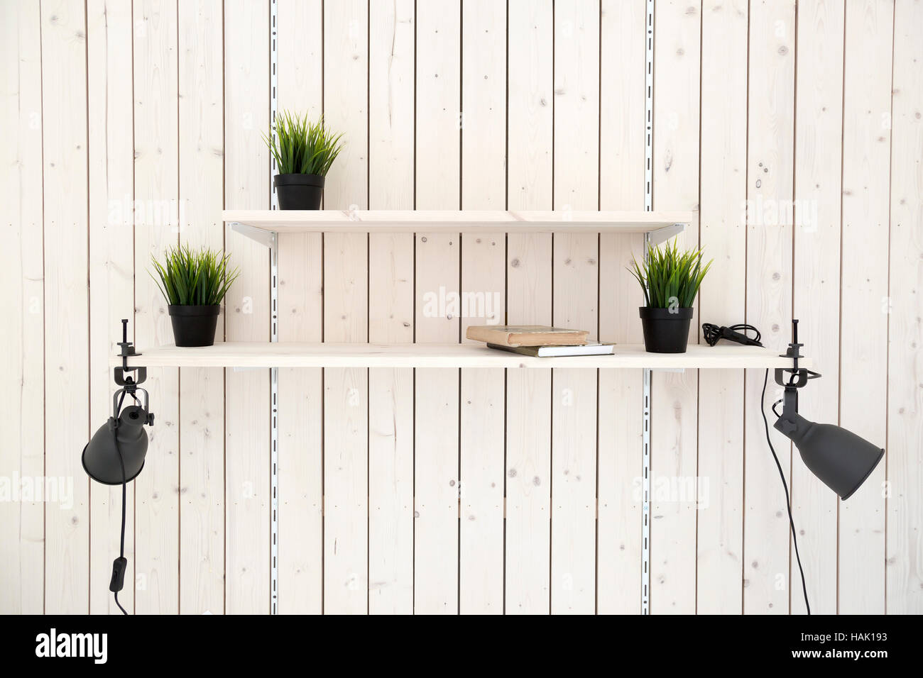 Una moderna estantería blanca sobre una pared blanca con un par de libros y  flores. El minimalismo estilo Fotografía de stock - Alamy