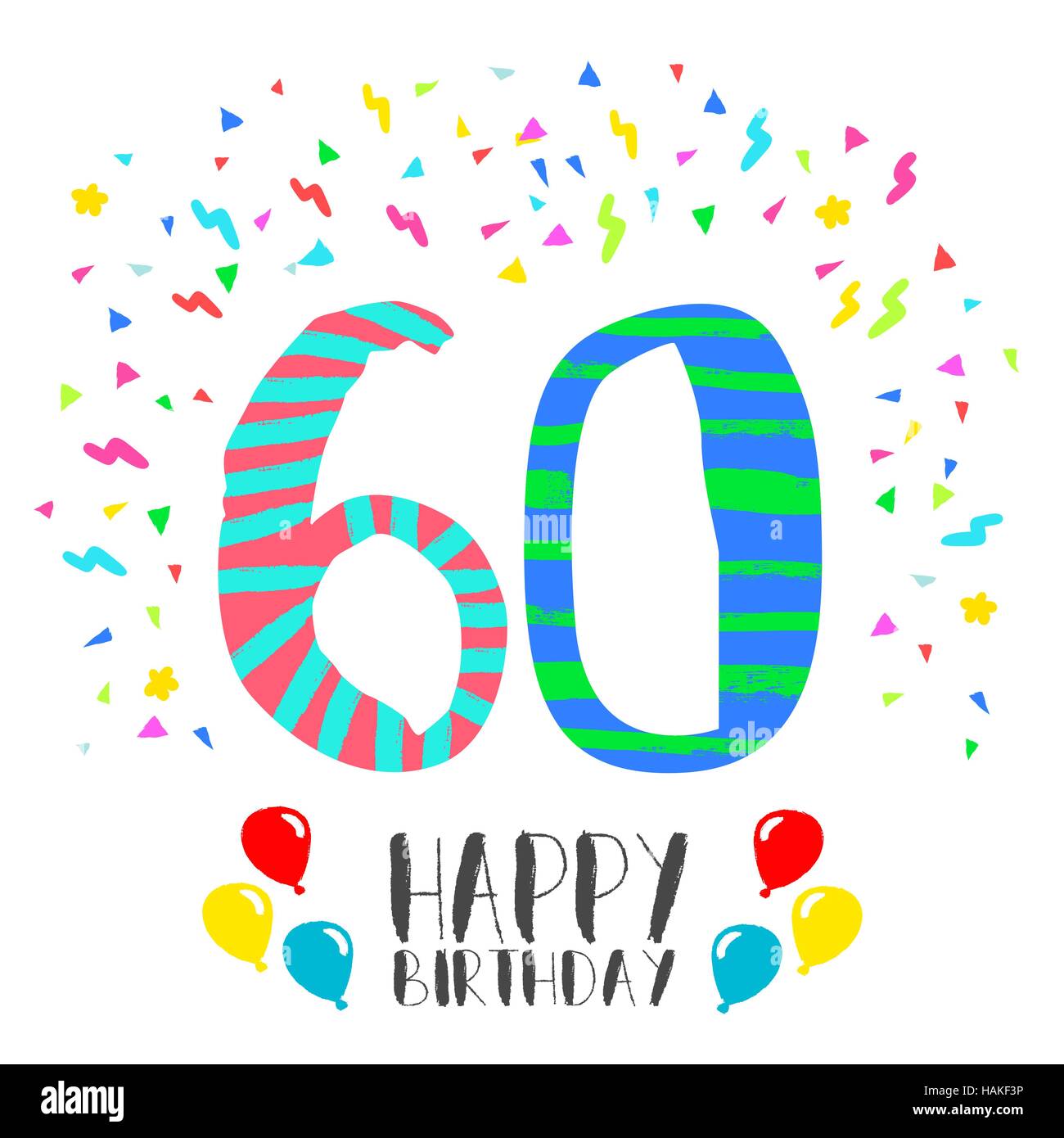 Feliz cumpleaños número 60, tarjeta de felicitación para 66 años de  diversión con estilo arte parte confetti. Invitación de aniversario,  felicitaciones o celebración Imagen Vector de stock - Alamy