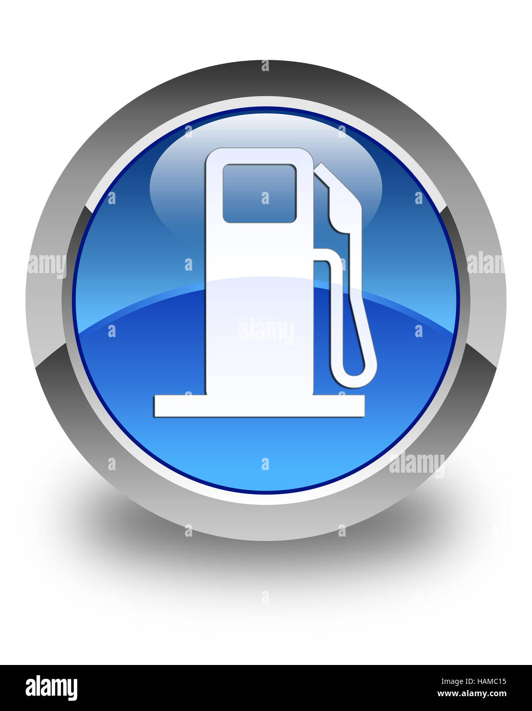Surtidor de combustible aislado en el icono de botón redondo azul
