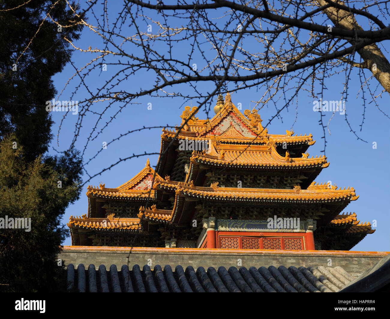 Torreta de esquina ,la Ciudad Prohibida de Pekín, China Foto de stock