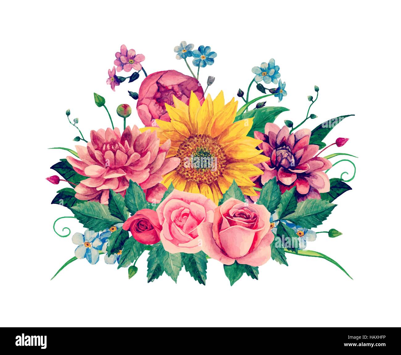 Bouquet floral acuarela prediseñadas vectoriales. Flores pintada a mano  imágenes prediseñadas Imagen Vector de stock - Alamy