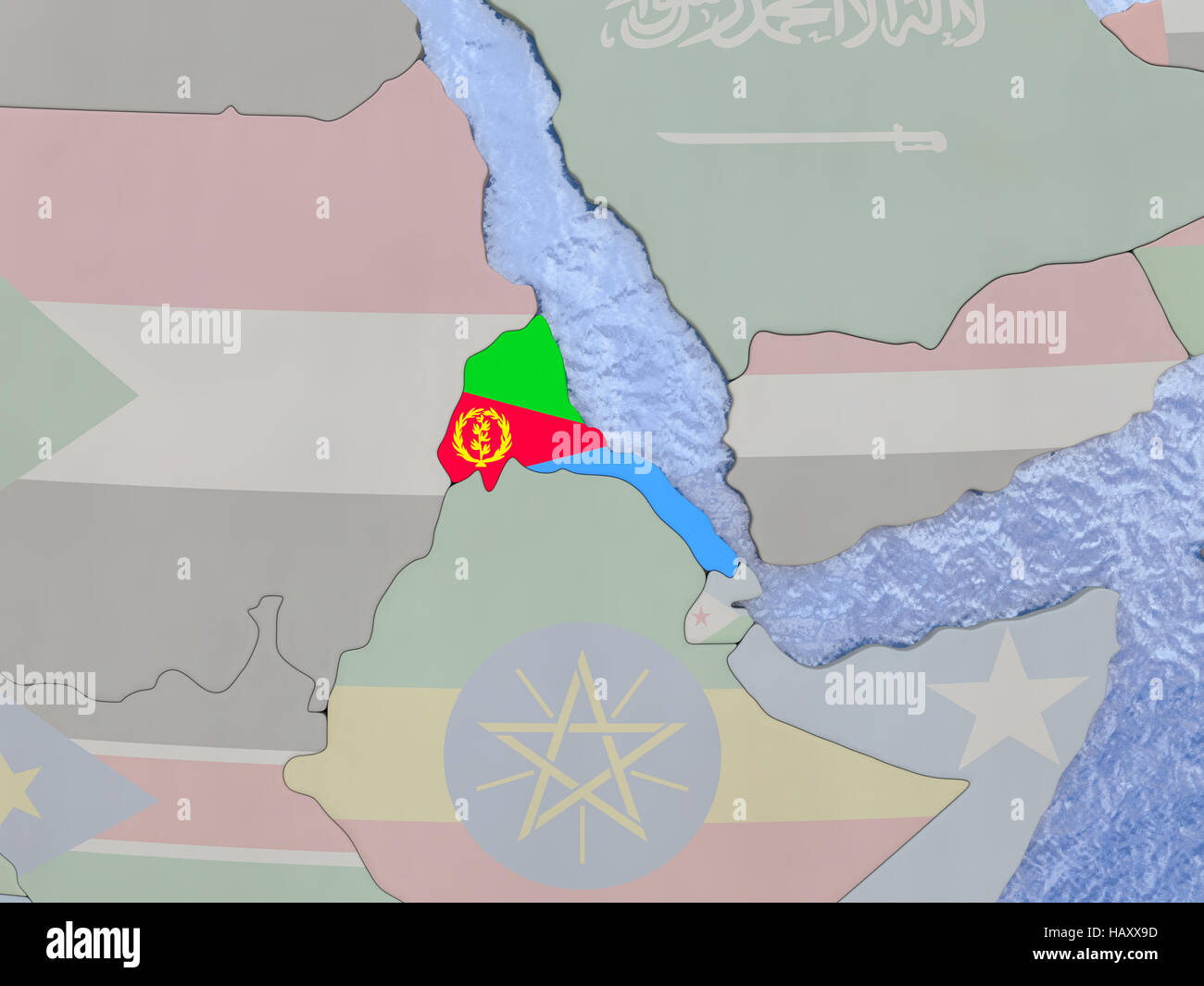 Mapa De Eritrea Con La Bandera Nacional Sobre Los Políticos De Globo Con Agua Realistas 6819