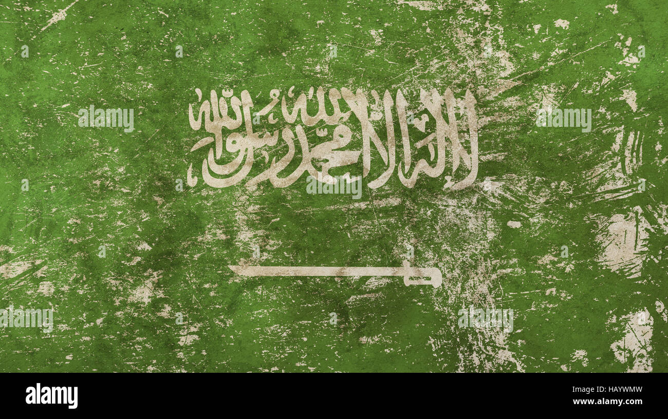 Antiguo grunge vintage sucio desapareció shabby angustiado Reino de Arabia Saudita, KSA bandera verde antecedentes Foto de stock