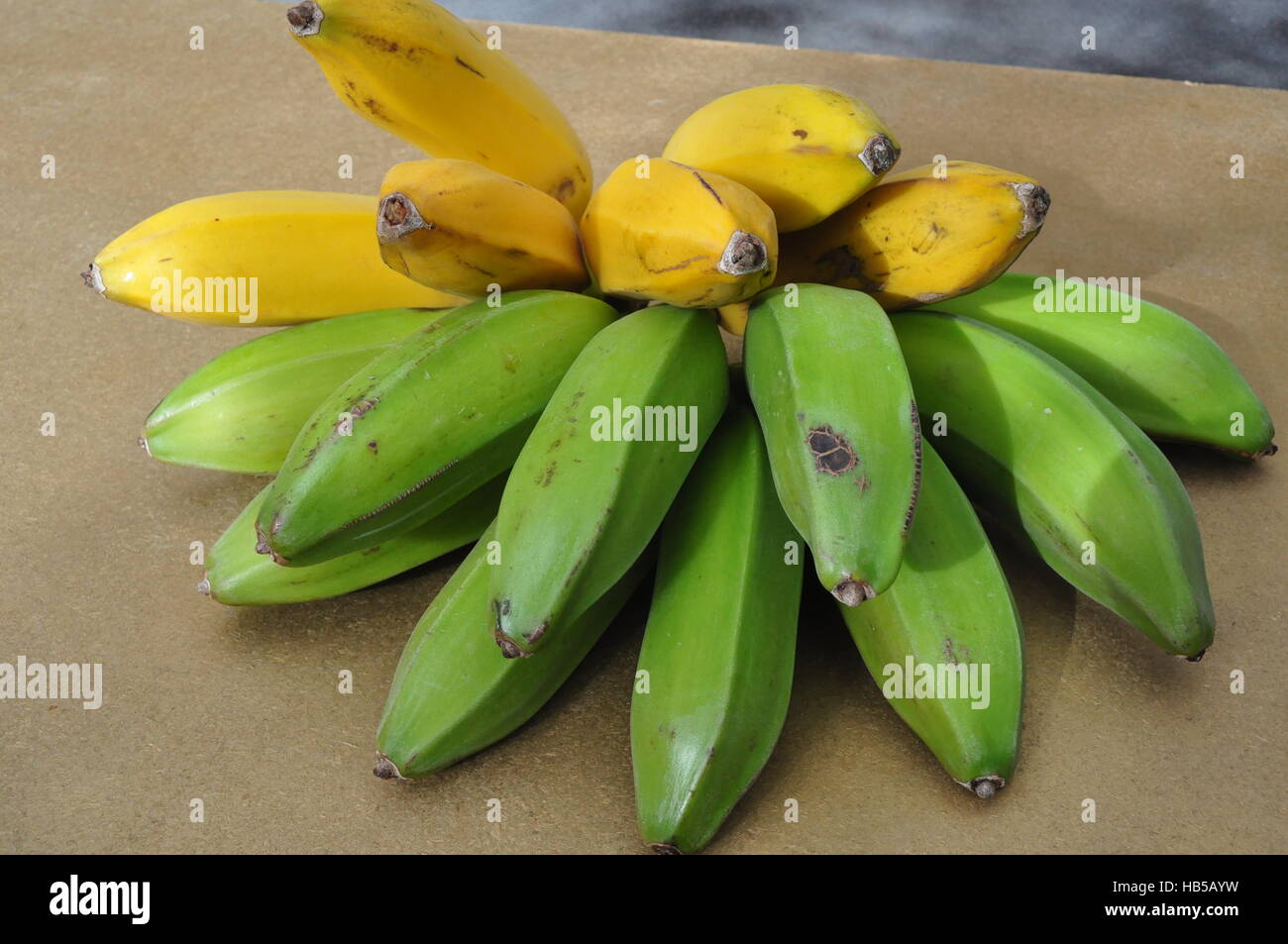 Los plátanos verdes y amarillos Foto de stock