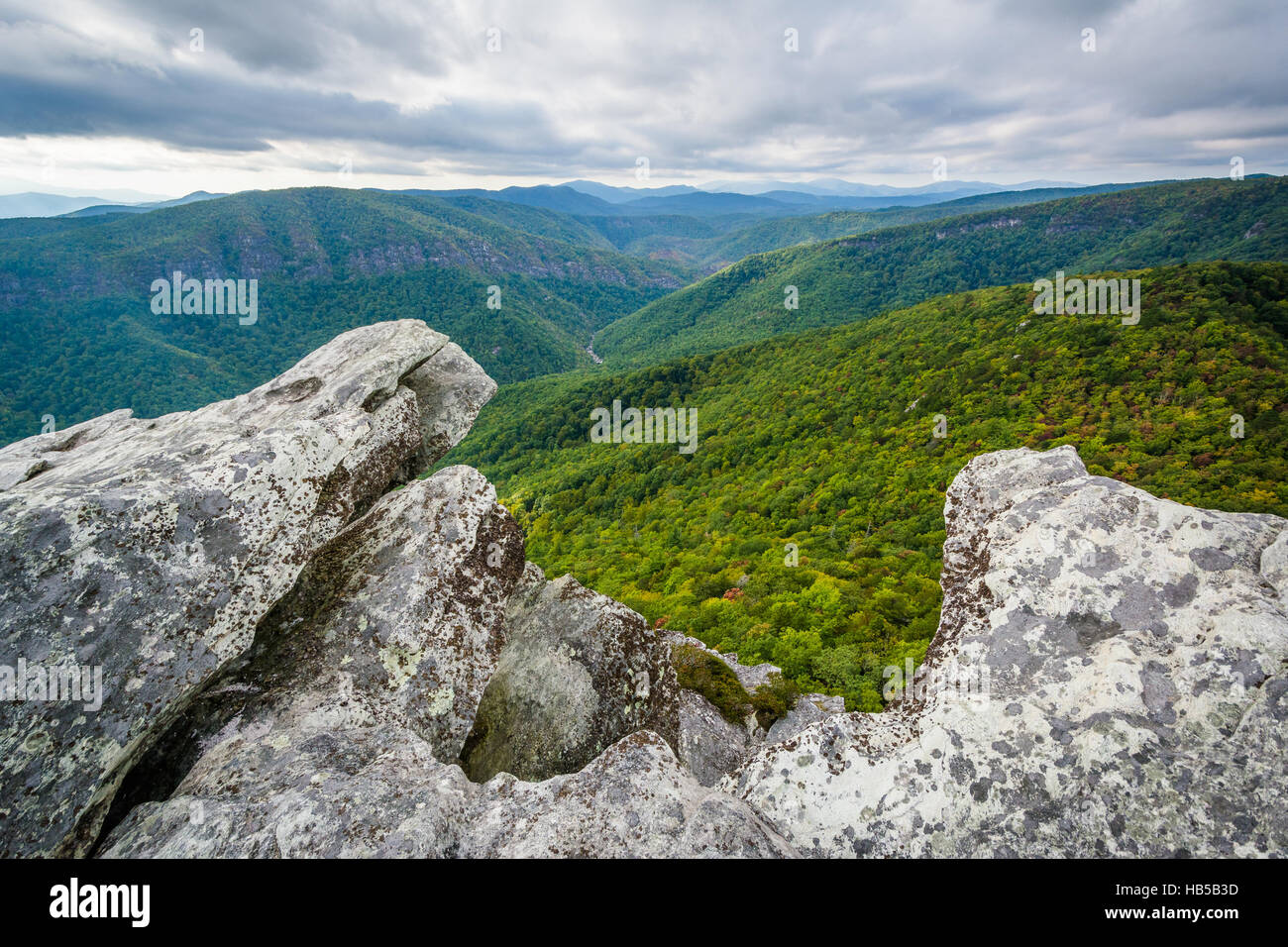 Vista de la montaña de Linville Gorge de carey, en el Bosque Nacional de Pisgah, Carolina del Norte. Foto de stock