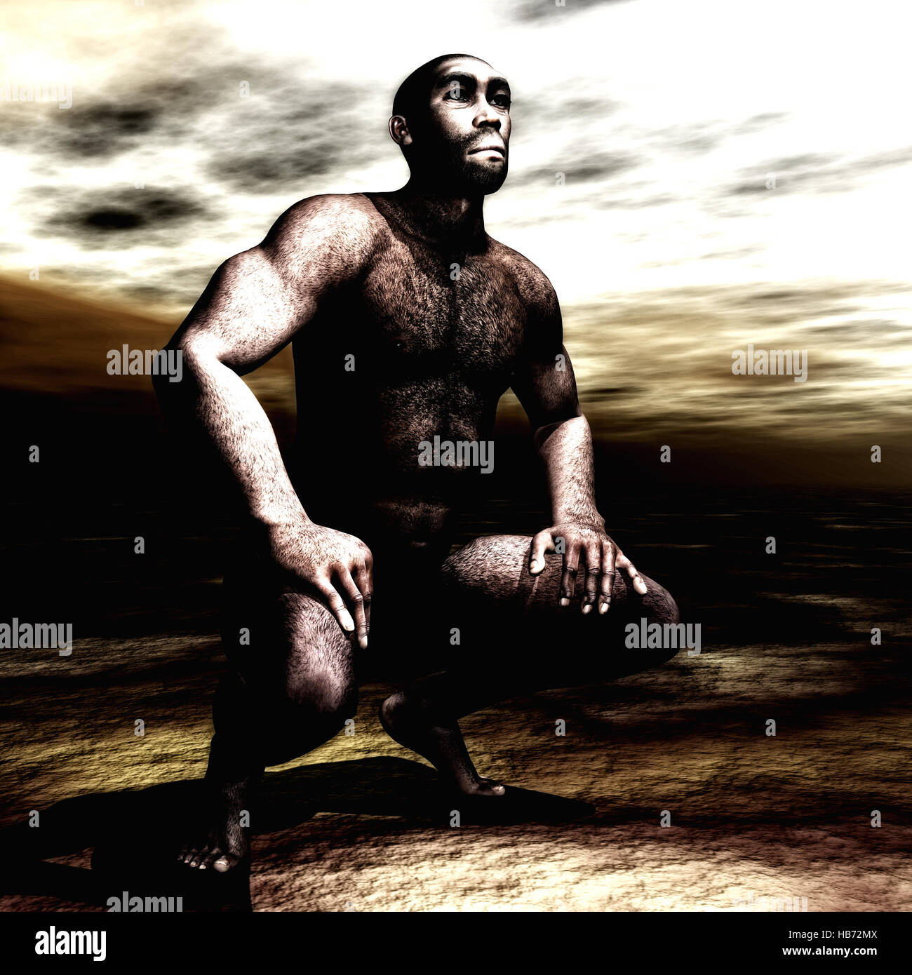 Ilustración 3d de un Homo erectus Foto de stock