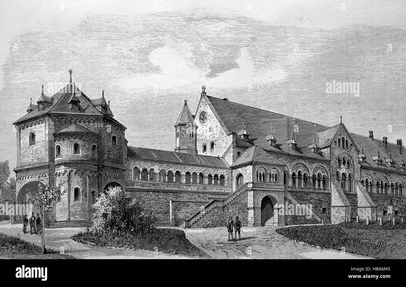 Palacio Imperial medieval, Kaiserpfalz, Goslar, Alemania, ilustración hictorical desde 1880 Foto de stock