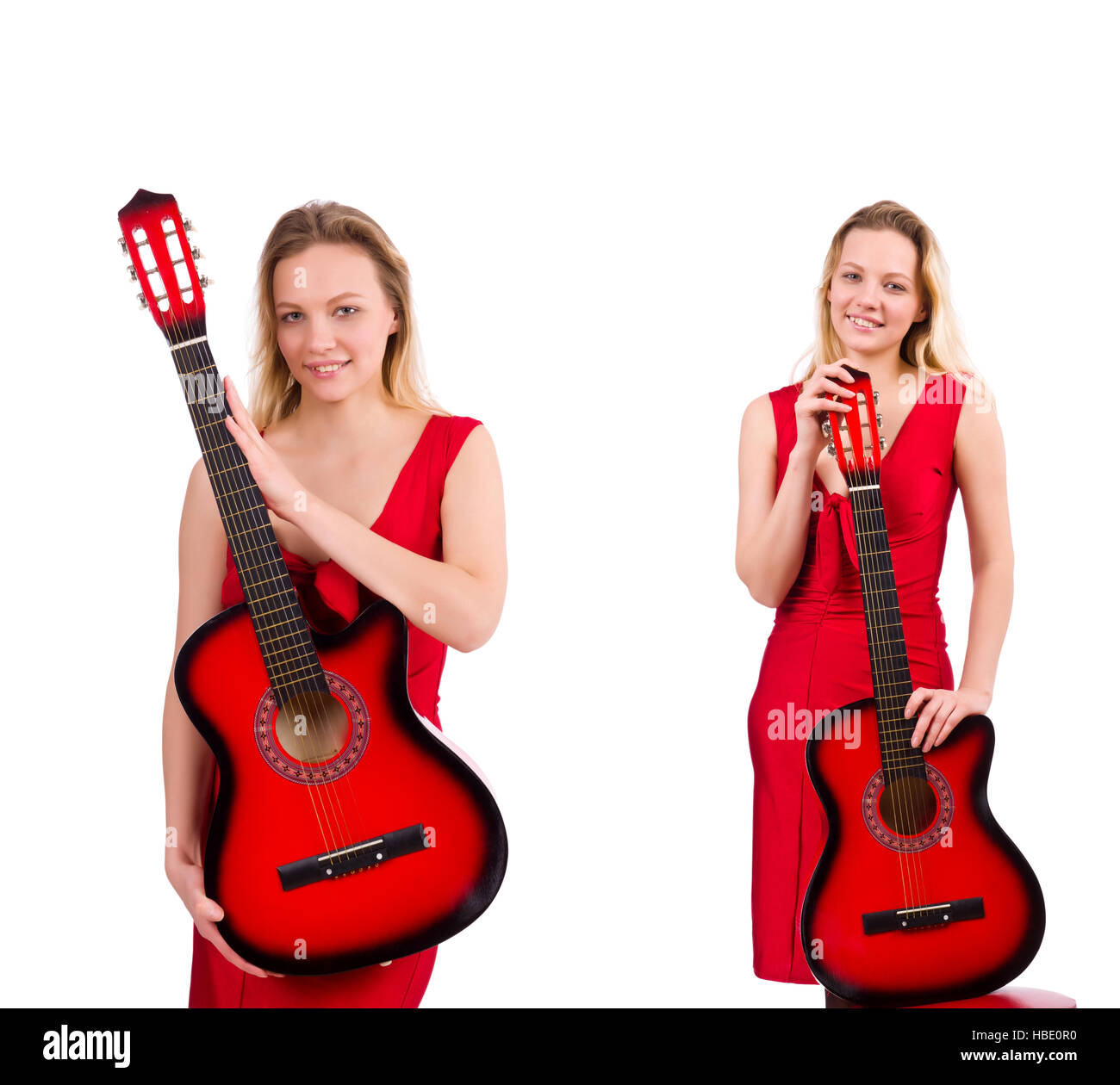 Bonita Chica sujetando la guitarra aislado en blanco Fotografía de stock -  Alamy