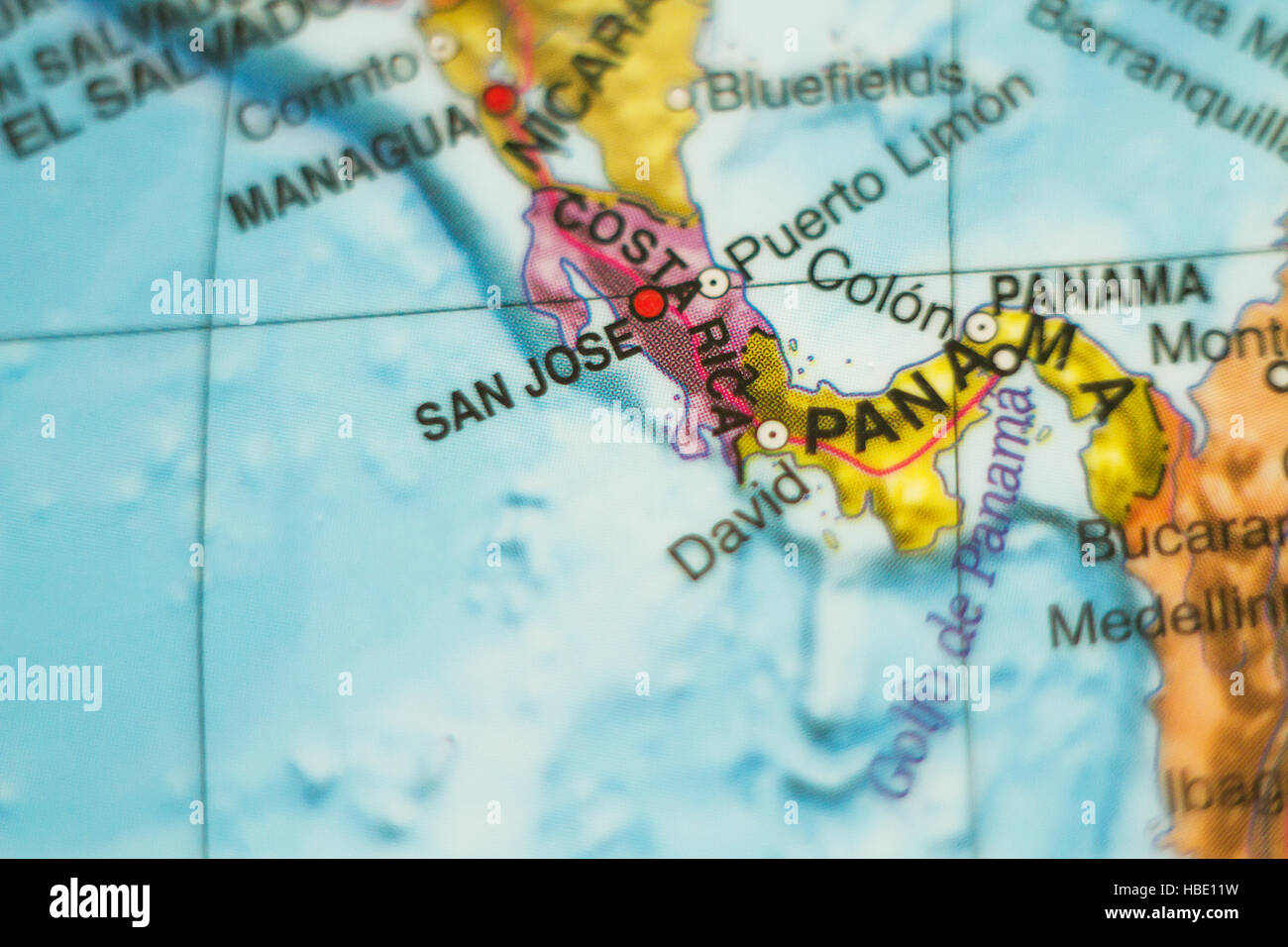 Foto de un mapa de Costa Rica y la capital San José Fotografía de stock