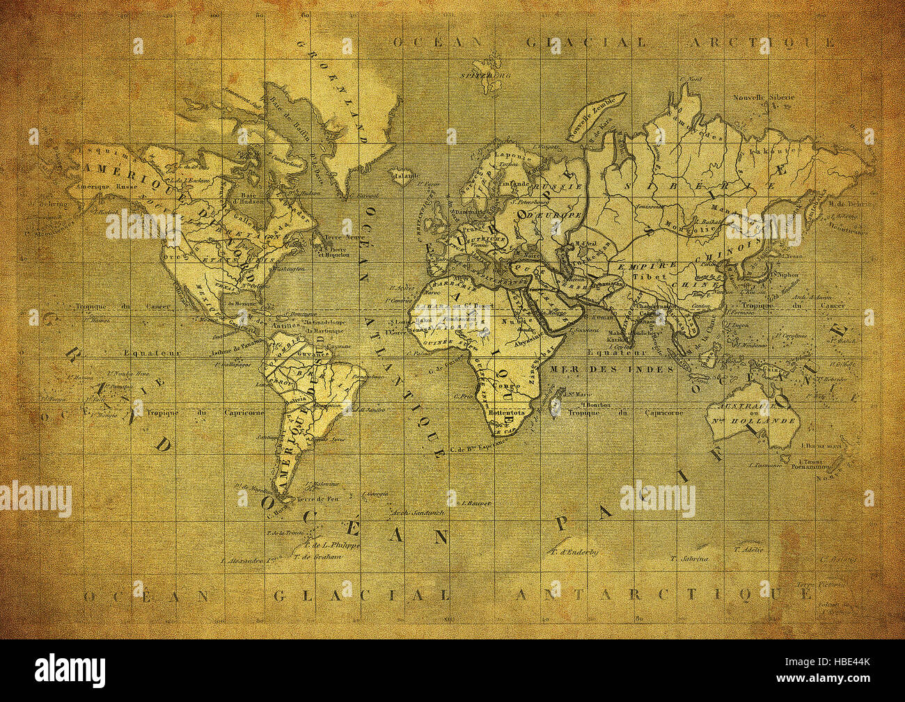 Vintage mapa del mundo publicado en 1847 Foto de stock