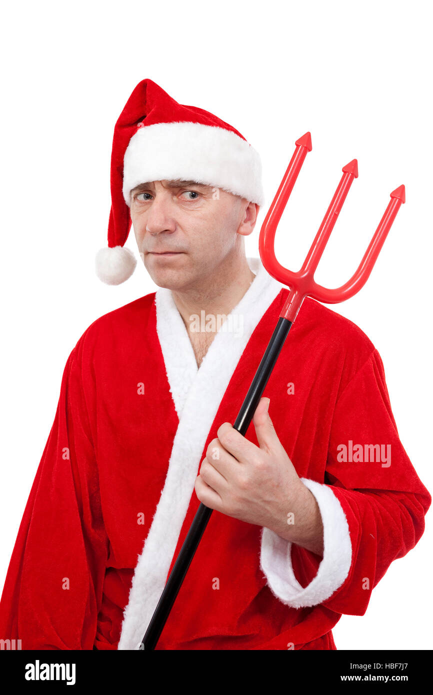 Santa Claus con trident sobre fondo blanco. Foto de stock