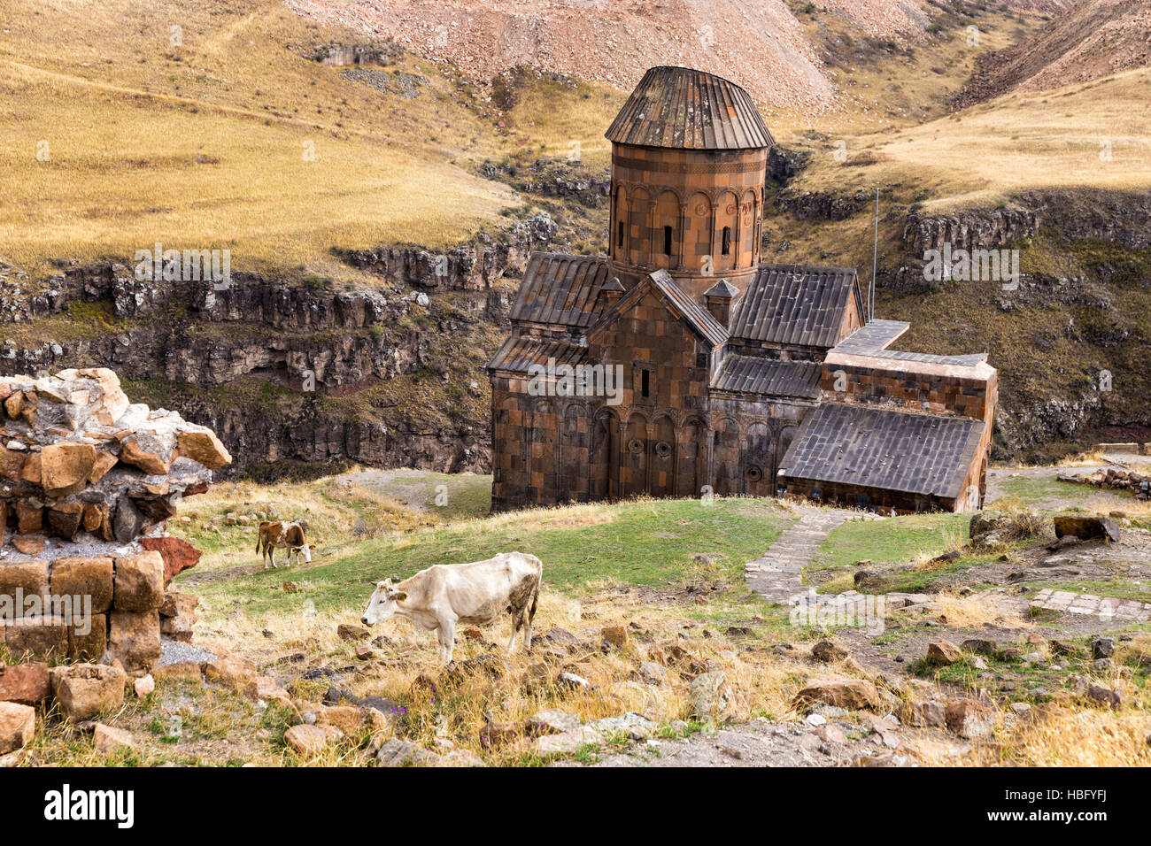 Vista de San Gregorio de Tigran Honents en ANI. Ani es una ciudad medieval armenio en ruinas situada en la provincia turca de Kars. Foto de stock