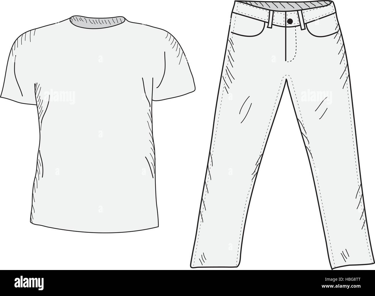 Tshirt y jeans sketch. Las cosas en el estilo de dibujo a mano alzada
