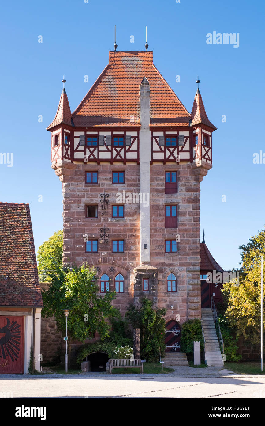 Torre escoceses en Burg Abenberg Franconia, Lake District, Middle Franconia, Franconia, Baviera, Alemania Foto de stock
