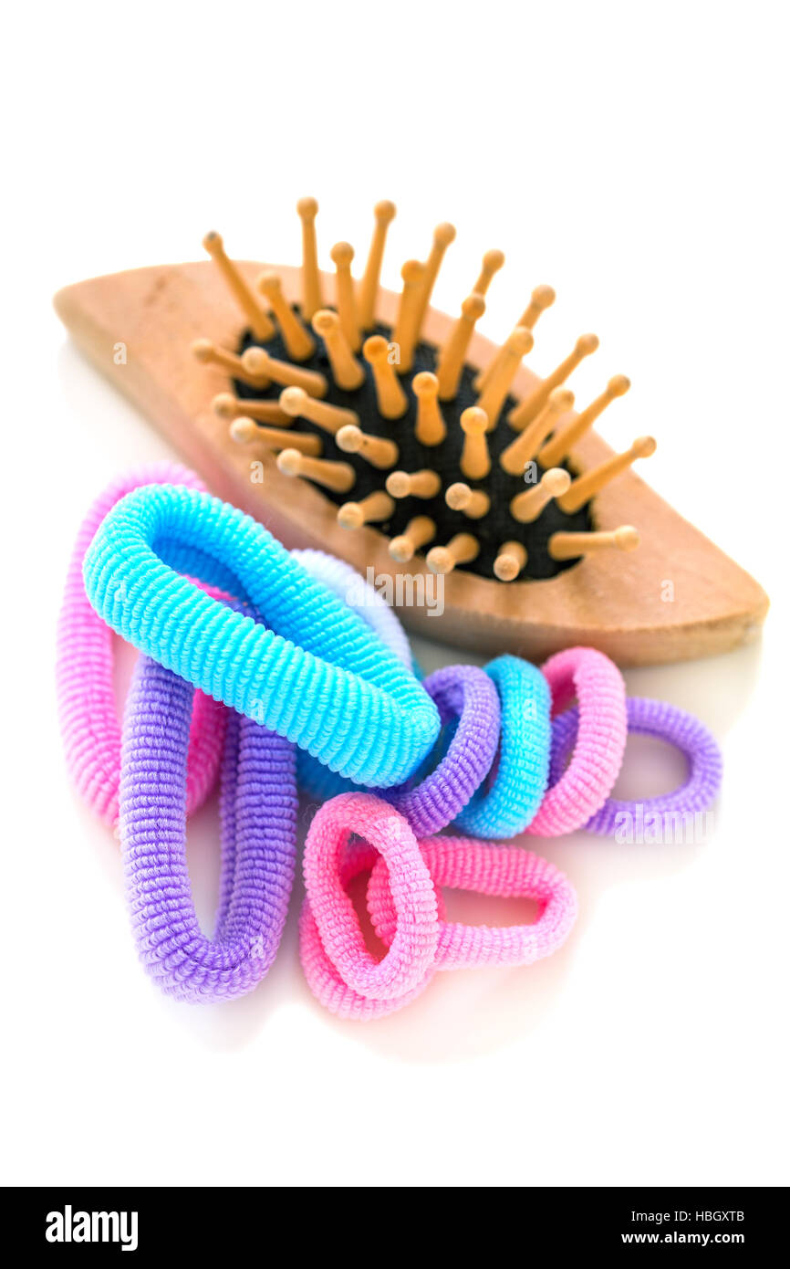 Las bandas de goma de color para el cabello. Foto de stock