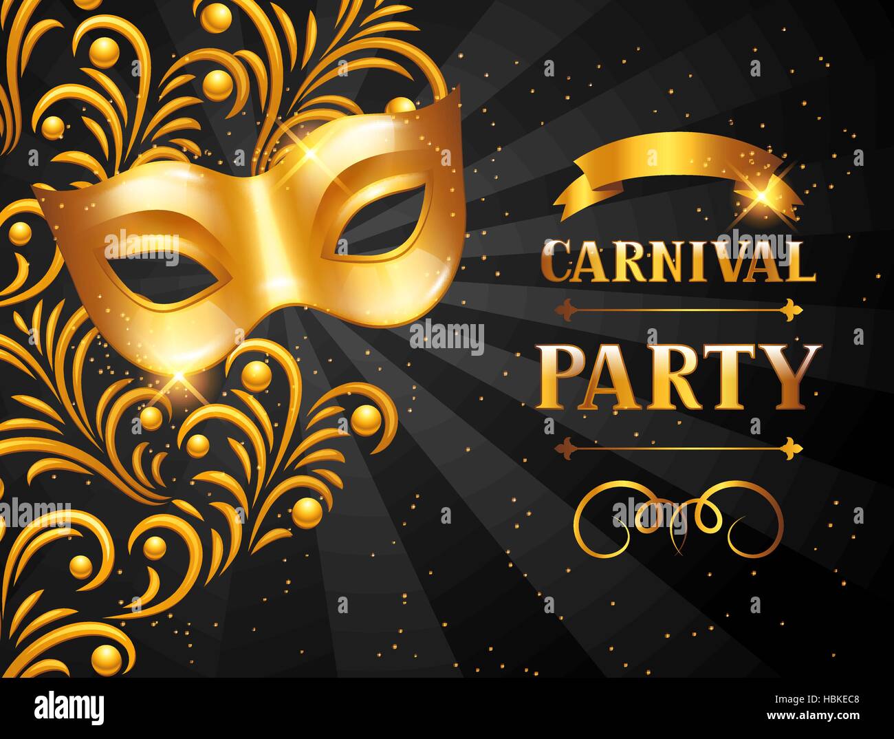Tarjeta de invitación de carnaval con máscara de oro. Fiesta de celebración  de fondo Imagen Vector de stock - Alamy