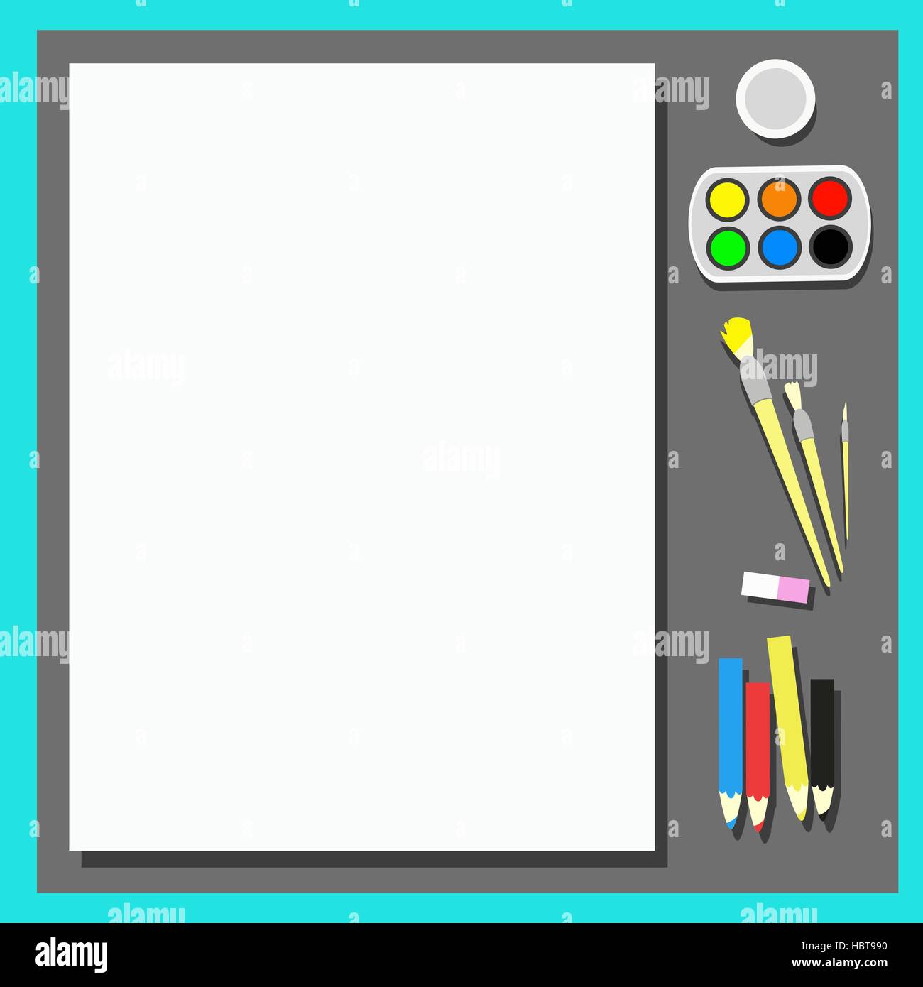 Hoja en blanco para escribir el texto banner pinceles, lápices ilustración  vectorial Imagen Vector de stock - Alamy