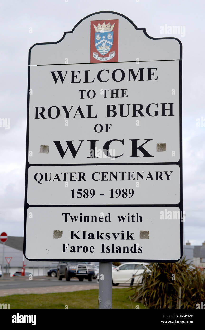 Bienvenido a firmar en el Royal Burgh de Wick, Caithness, Highlands, Escocia, Reino Unido. Foto de stock