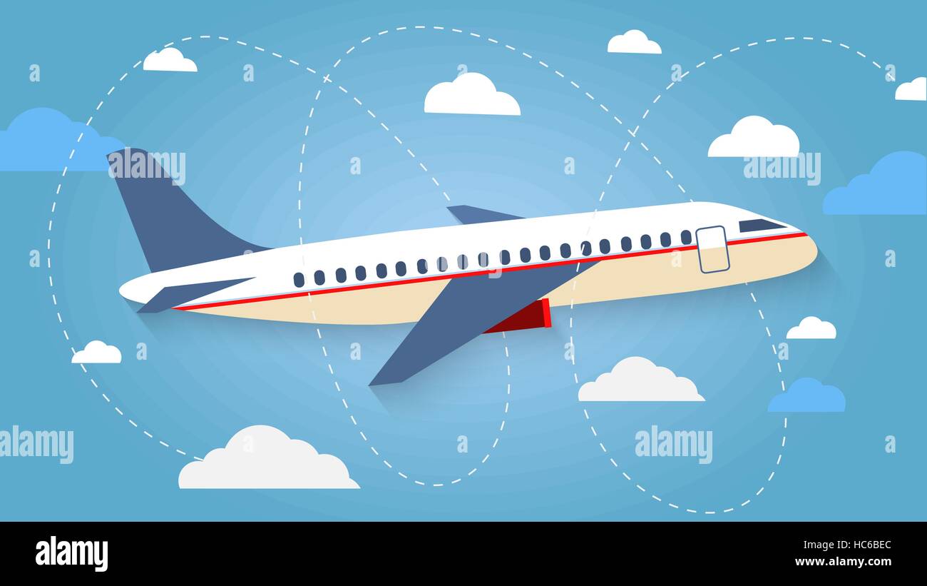 Vuelo del avión en el cielo. Aviones de pasajeros, aviones, la AIRC Ilustración del Vector