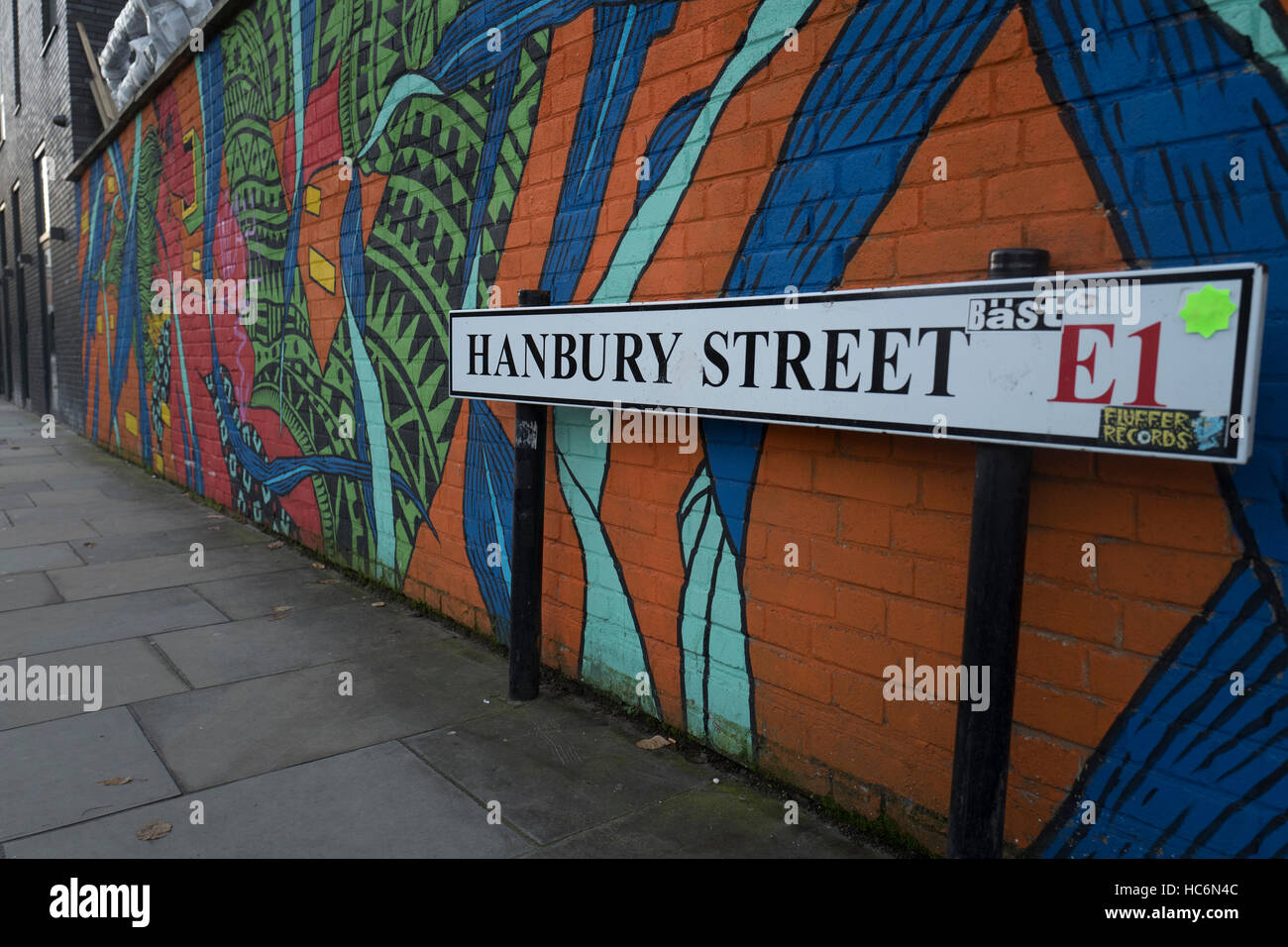 Hanbury Street London E1 calle signo en Tower Hamlets Foto de stock