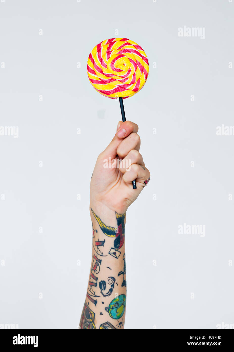 Tatuaje Lollipop caramelo dulce sabor azucarado concepto Foto de stock