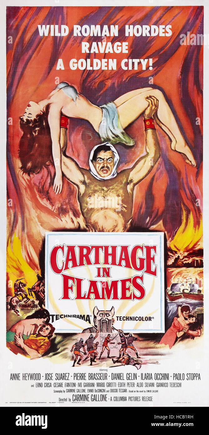 Cartago en llamas, (aka Cartago en Flamme), póster de arte, 1960