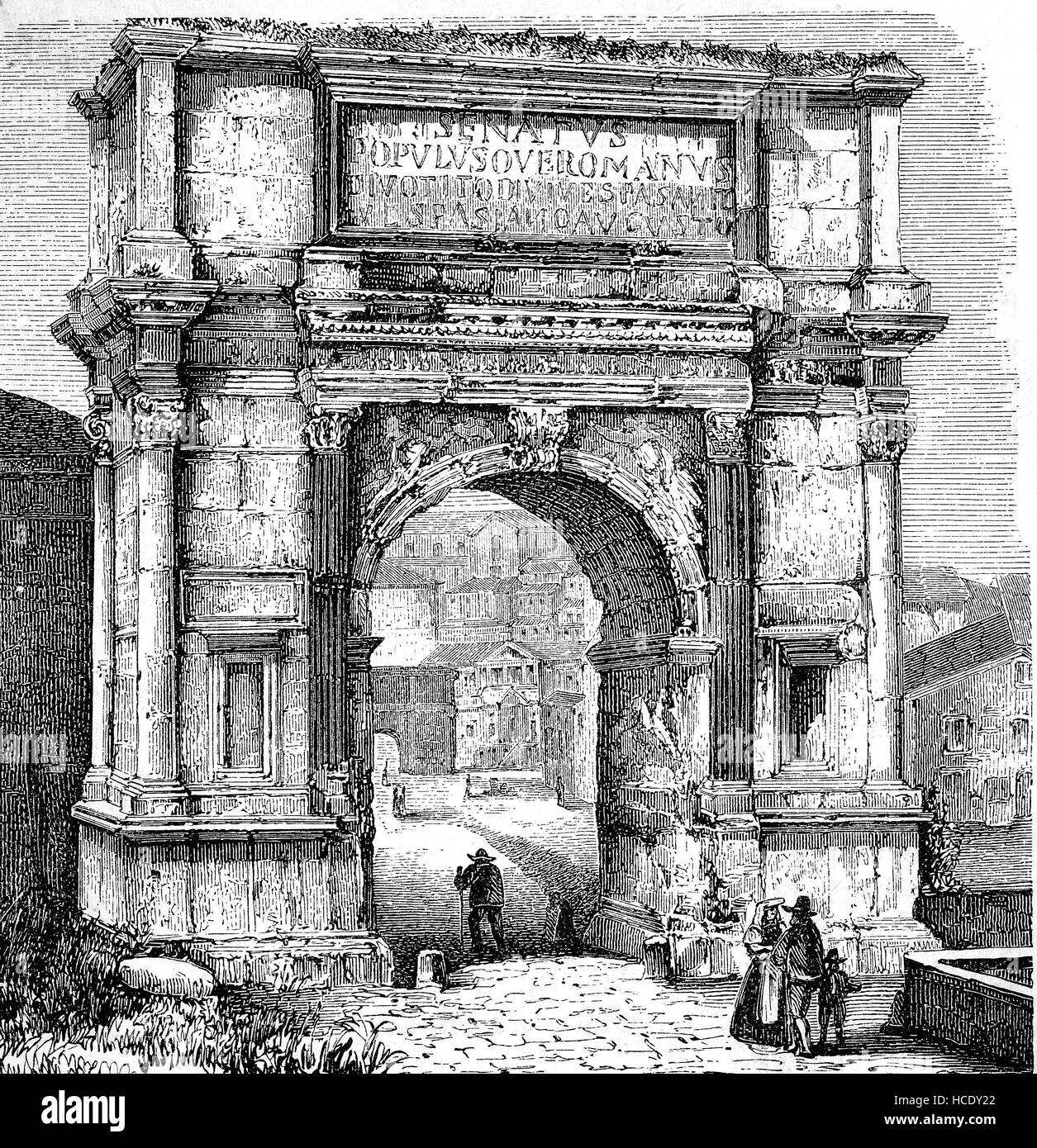 El Arco de Tito, Arco di Tito, 1ª siglo A.D. arco honorífico, situado en la Via Sacra, en Roma, Italia, la historia de la Roma antigua, el imperio romano Foto de stock