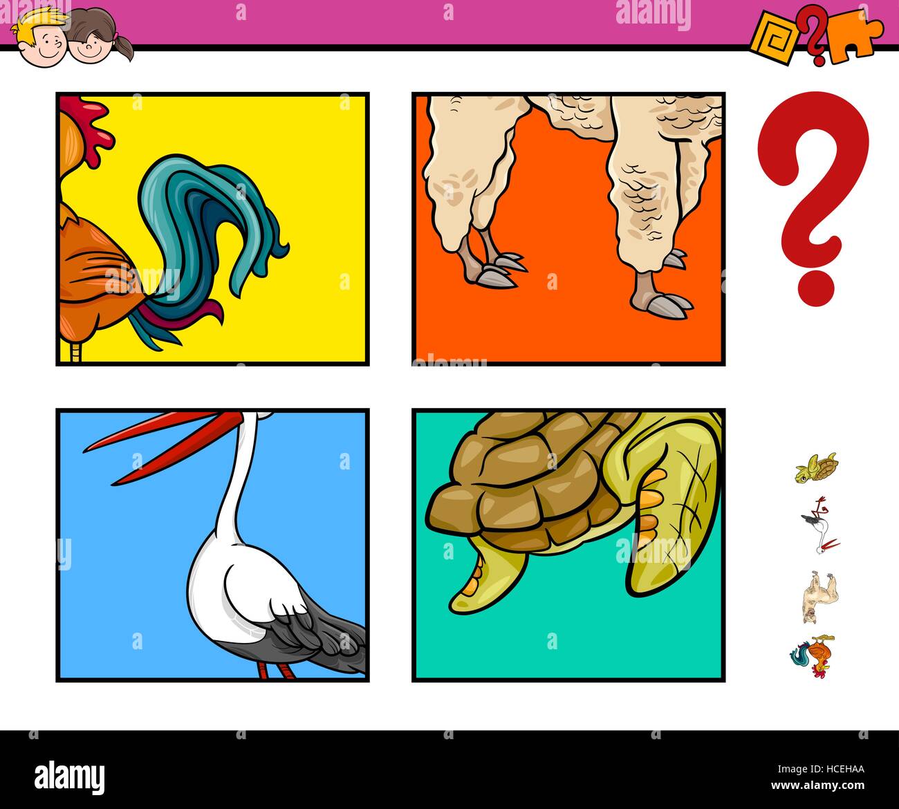 Ilustración de dibujos animados de la actividad educacional juego de  adivinanzas de animales para niños Imagen Vector de stock - Alamy
