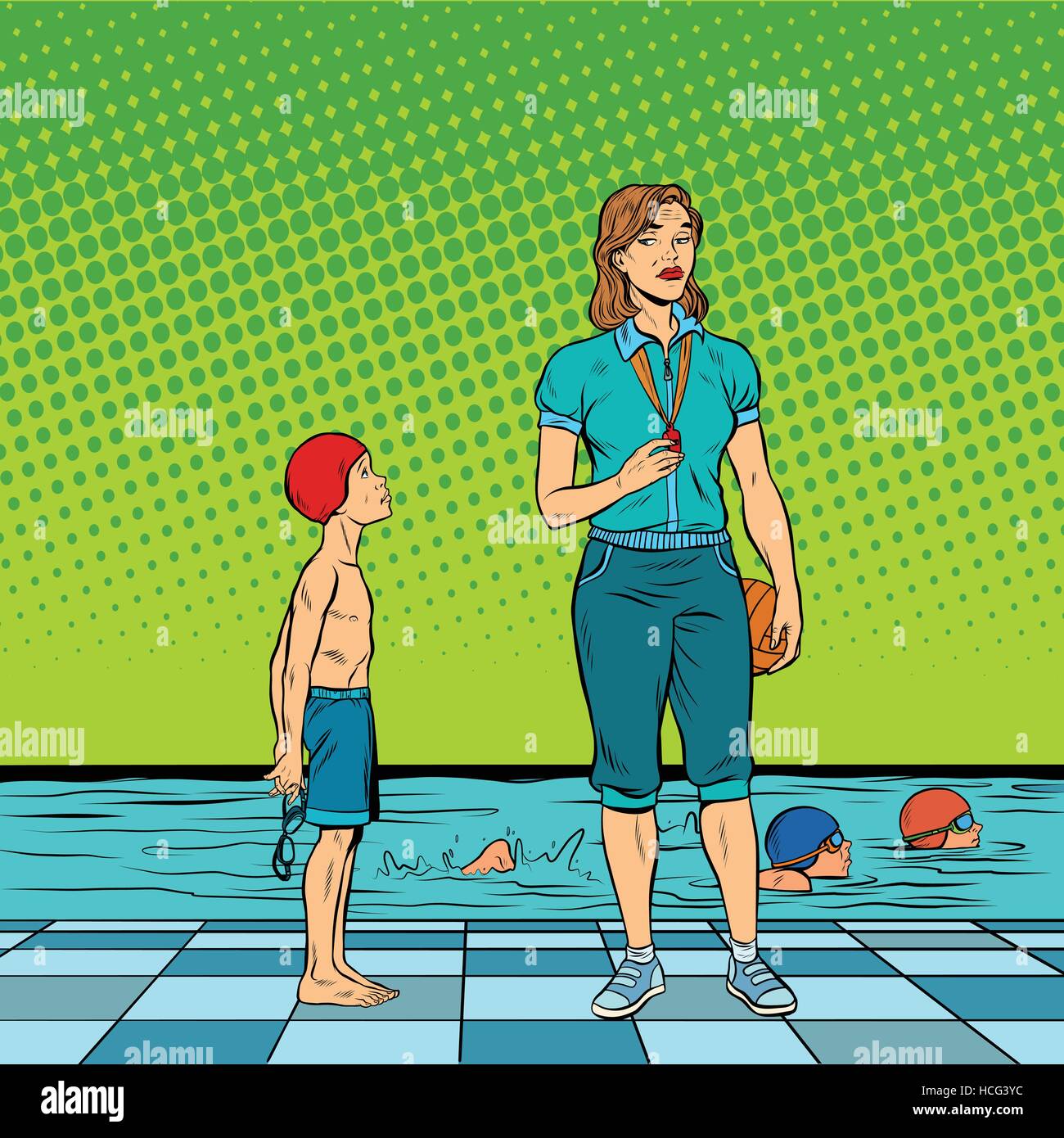 Entrenador de natación femenino estudiante disgustado Ilustración del Vector