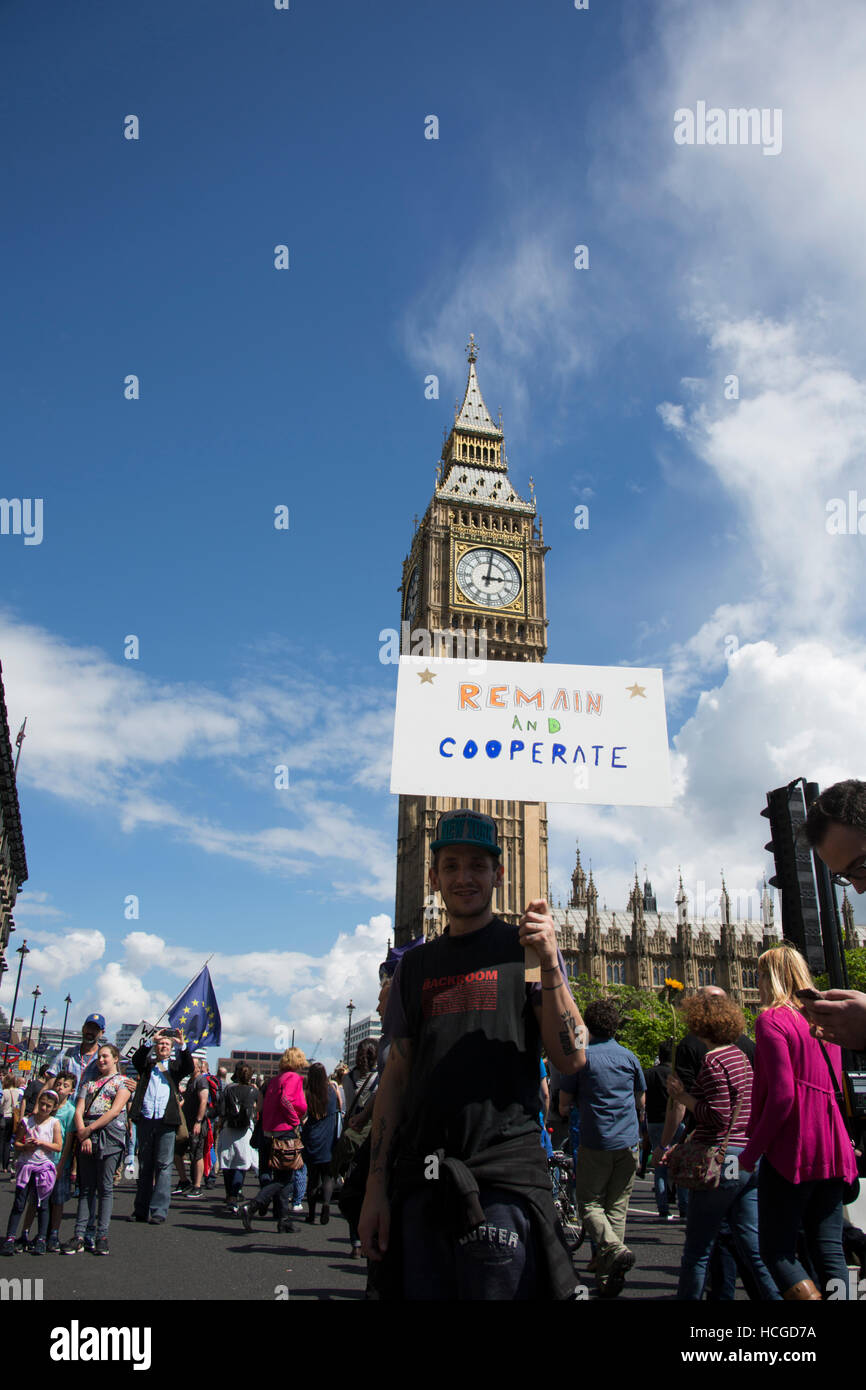 Rally de Europa, Londres, la gente de manifestarse en contra de la decisión de abandonar Europa tras el referéndum de 2016 brexit. Foto de stock