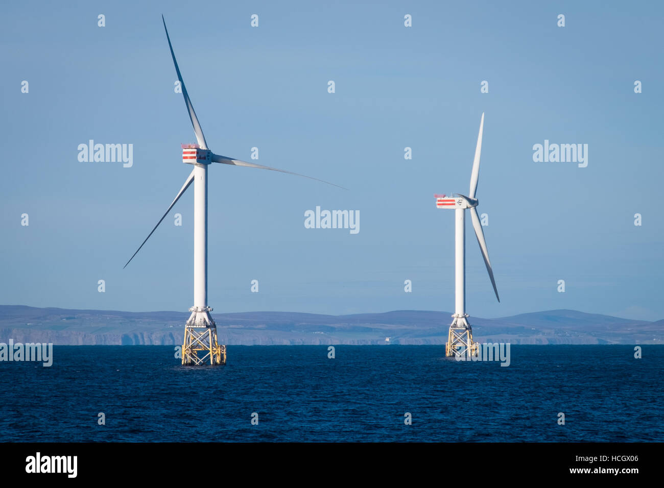 Los generadores de turbinas eólicas de Beatrice Proyecto de demostración en el Moray Firth, Escocia Foto de stock