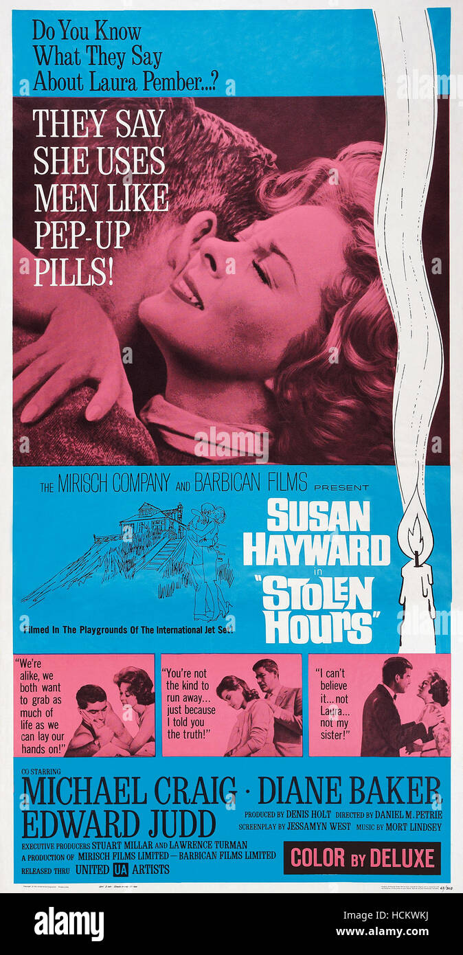 Horas robadas de vuelos de verano, (alias), nosotros poster arte, superior: Susan Hayward; Margen izquierdo: Michael Craig, Susan Hayward; centro recuadro: Foto de stock