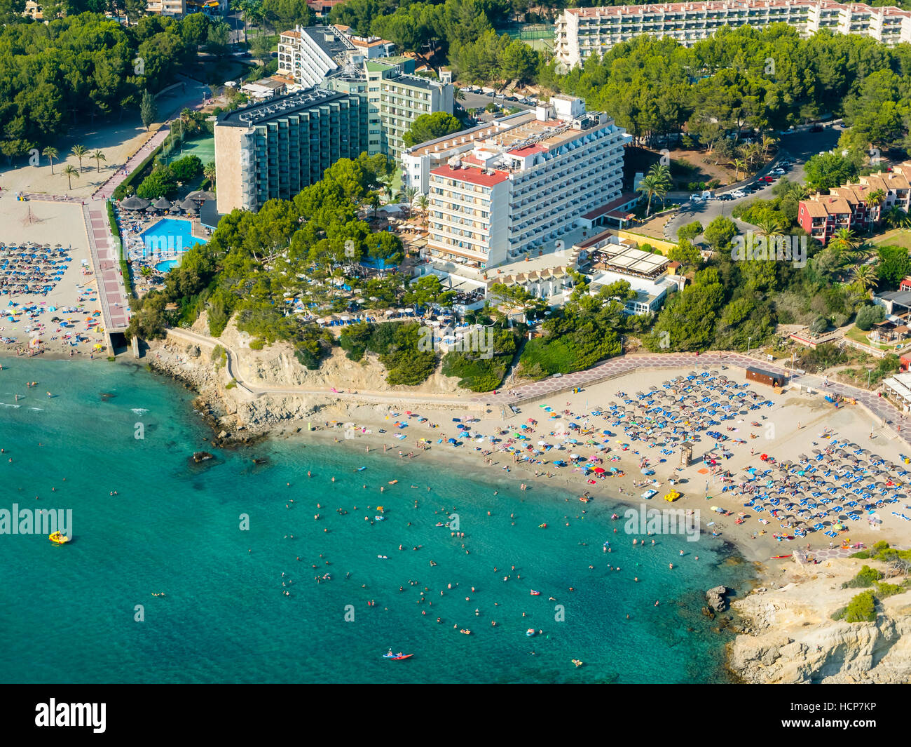 Fotografía aérea, vista de la bahía y la playa de Paguera, Mallorca, Islas Baleares, España Foto de stock