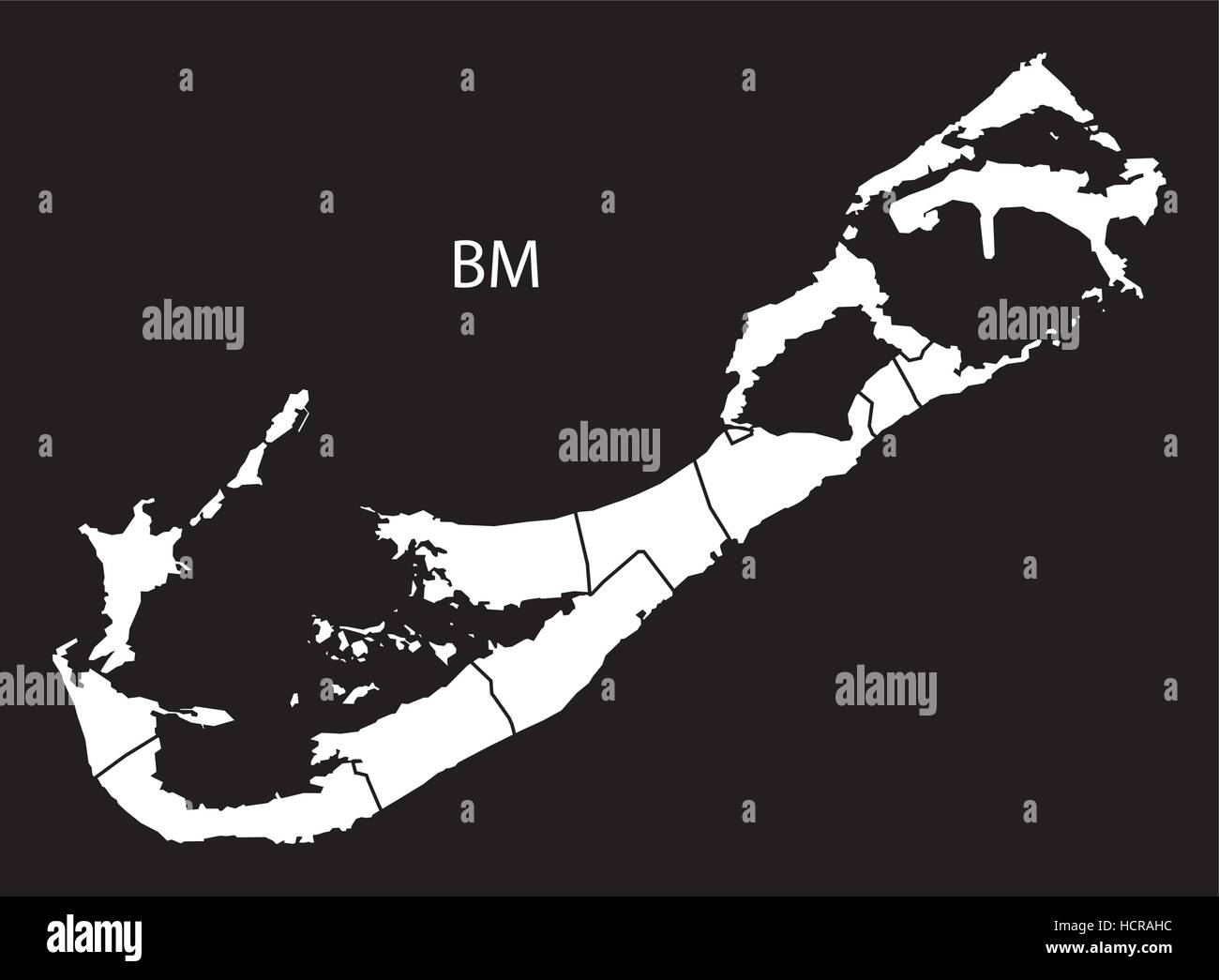 Bermuda con parroquias Mapa ilustración en blanco y negro Ilustración del Vector