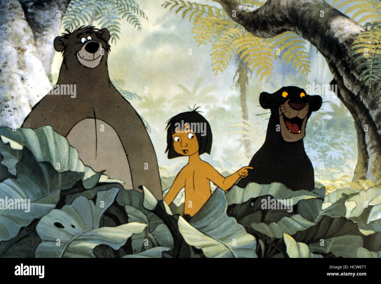 El LIBRO DE LA SELVA, Mowgli, Baloo, Bagheera, 1967, cortesía de Walt