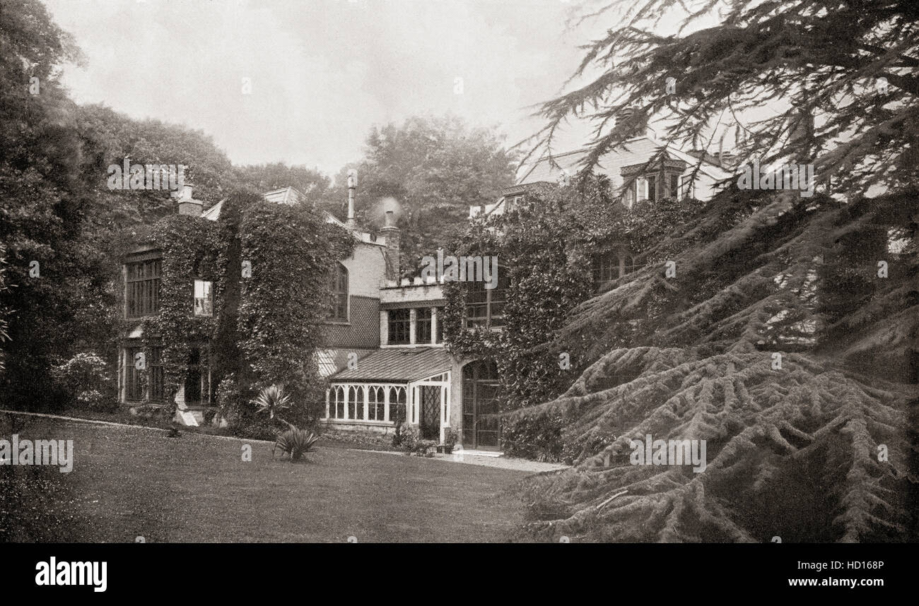 La casa de Tennyson, Farringford, Isla de la Casa Blanca, Inglaterra. Alfred Tennyson, 1er Barón Tennyson, 1809 -1892. Poeta laureado de Gran Bretaña y de Irlanda. Foto de stock