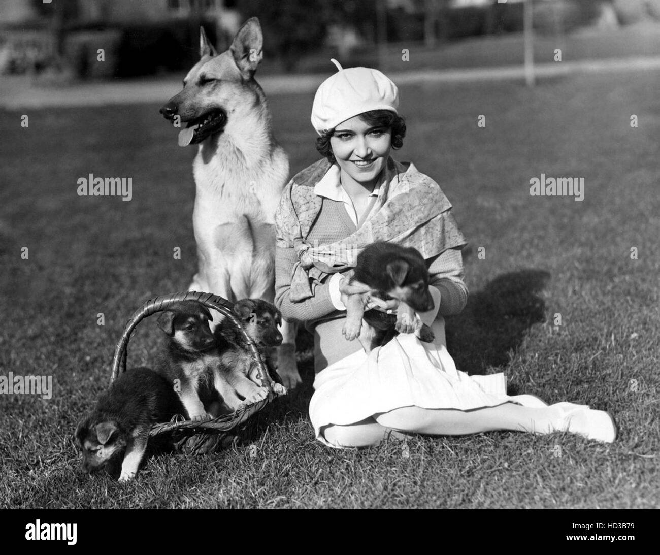Dorothy Sebastian con Flash el perro y sus cachorros, circa 19341935