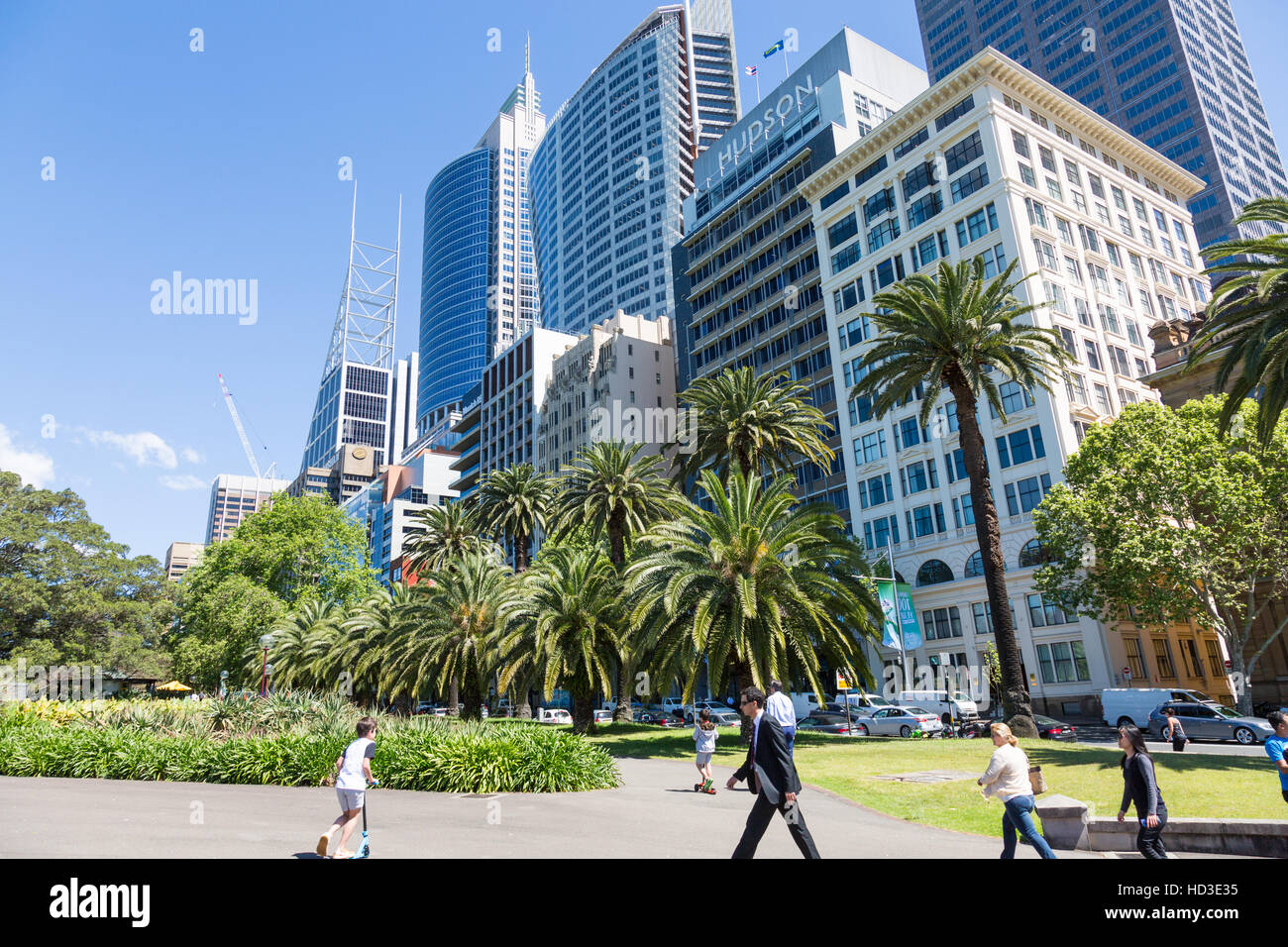 Edificios de oficinas incluyendo Aurora RBS lugar y Chifley tower en Macquarie Street en Sydney, Nuevo Gales del Sur, Australia Foto de stock