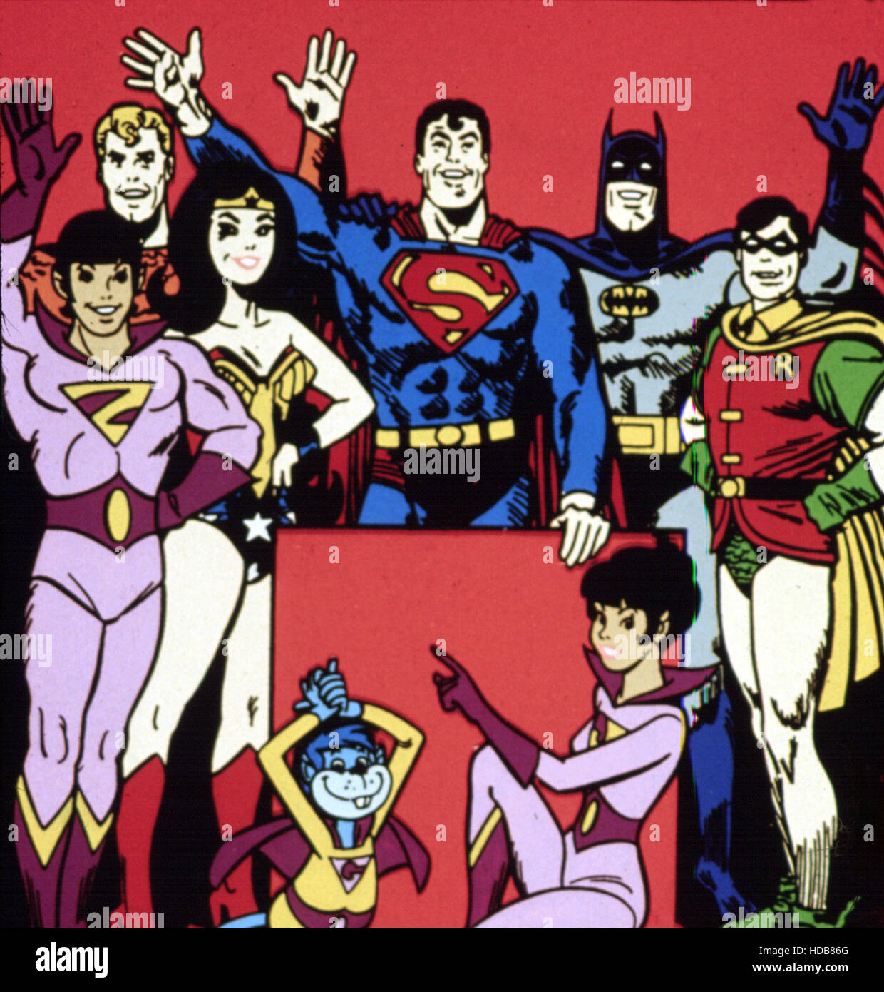 SUPER AMIGOS, Superman, Batman y Robin, Aquaman, Wonder Woman, pregunto  gemelos (Zan & Jayn), el mono Gleek, 1973-1977 Fotografía de stock - Alamy