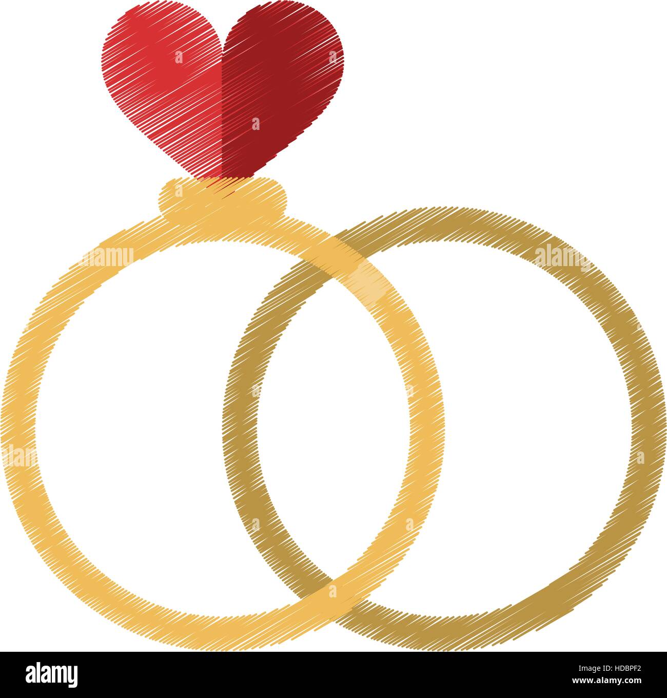 Dibujo de dos anillos de romance amor corazón símbolo de boda Imagen Vector  de stock - Alamy