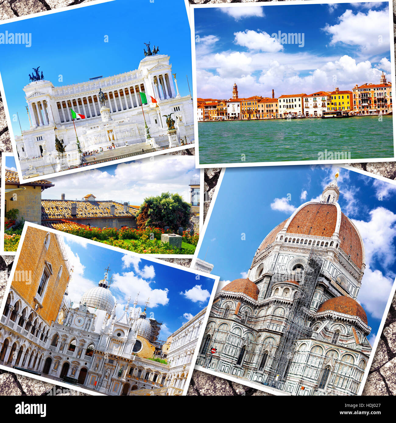 Collage de la bella Italia. Roma, Florencia, Pisa, Venecia. Foto de stock