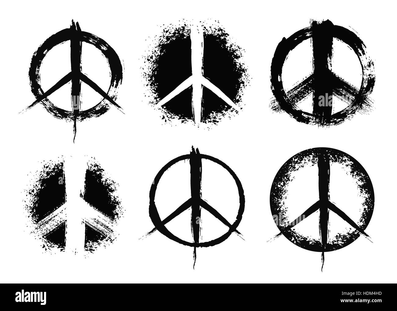 Símbolos de paz pacifista conjunto pintado Ilustración del Vector