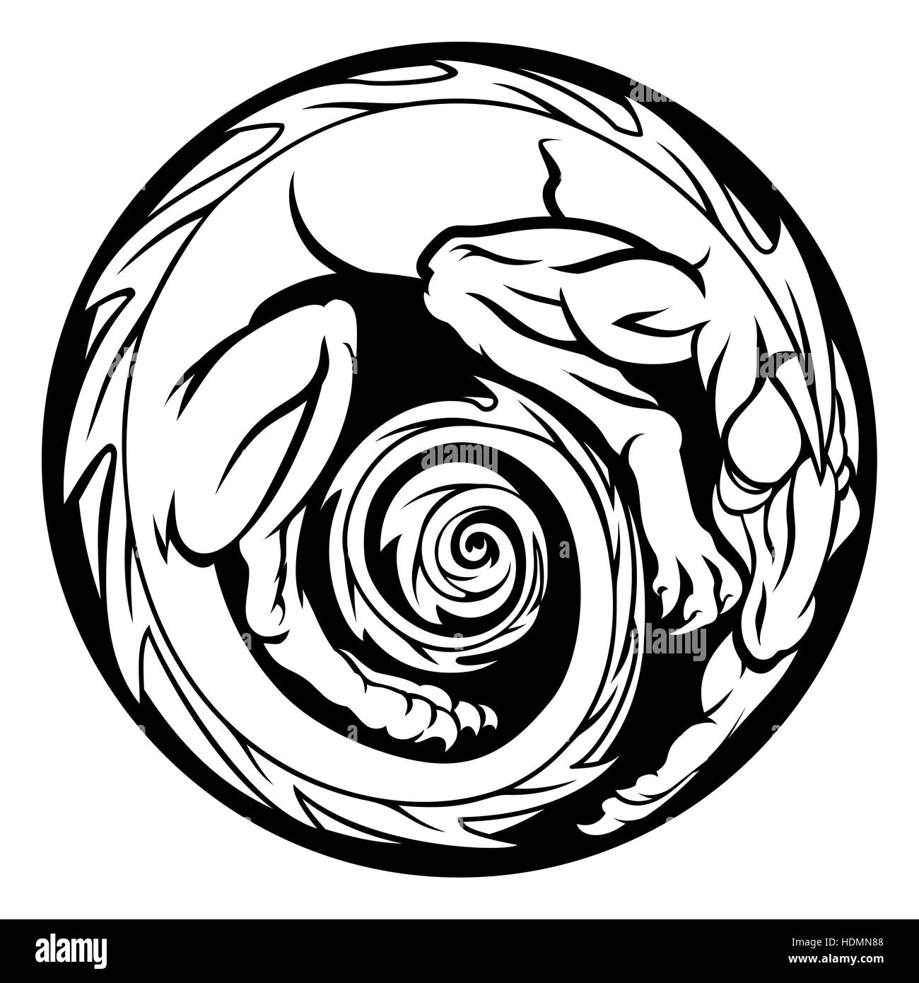 Un dragón abstracta en un diseño circular circular Foto de stock