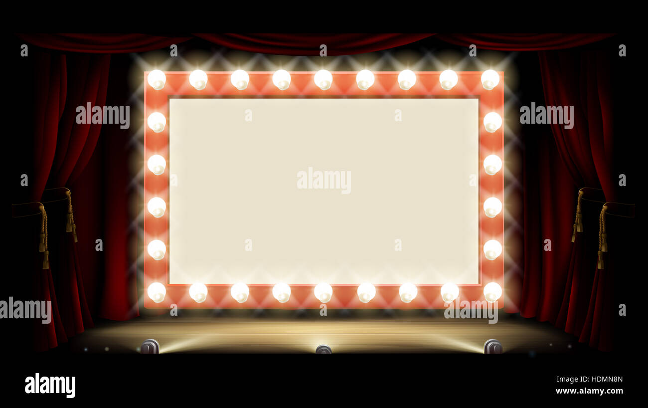 Cine o teatro con el signo de la bombilla Fotografía de stock - Alamy