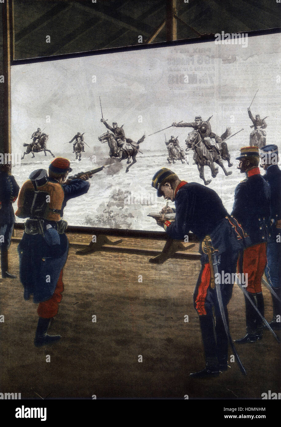 "Le Petit Journal', (París, 30 de junio de 1912) - Los soldados franceses con película de una carga de caballería para práctica de fusil Foto de stock