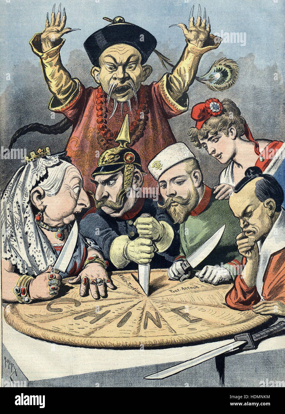 China dividido entre las potencias coloniales - Caricatura francesa Foto de stock
